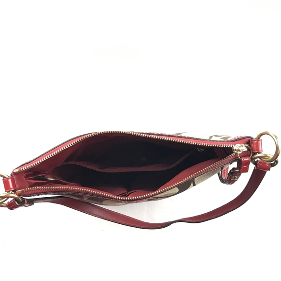 Coach Handbag Red Leather & Tan Canvas - Picture 3 of 5